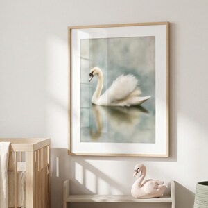Elegant Swan Art Print: Vintage Pastel Bird Art, French Country Style Artwork, Shabby Chic Nursery Decor (Digital Download)