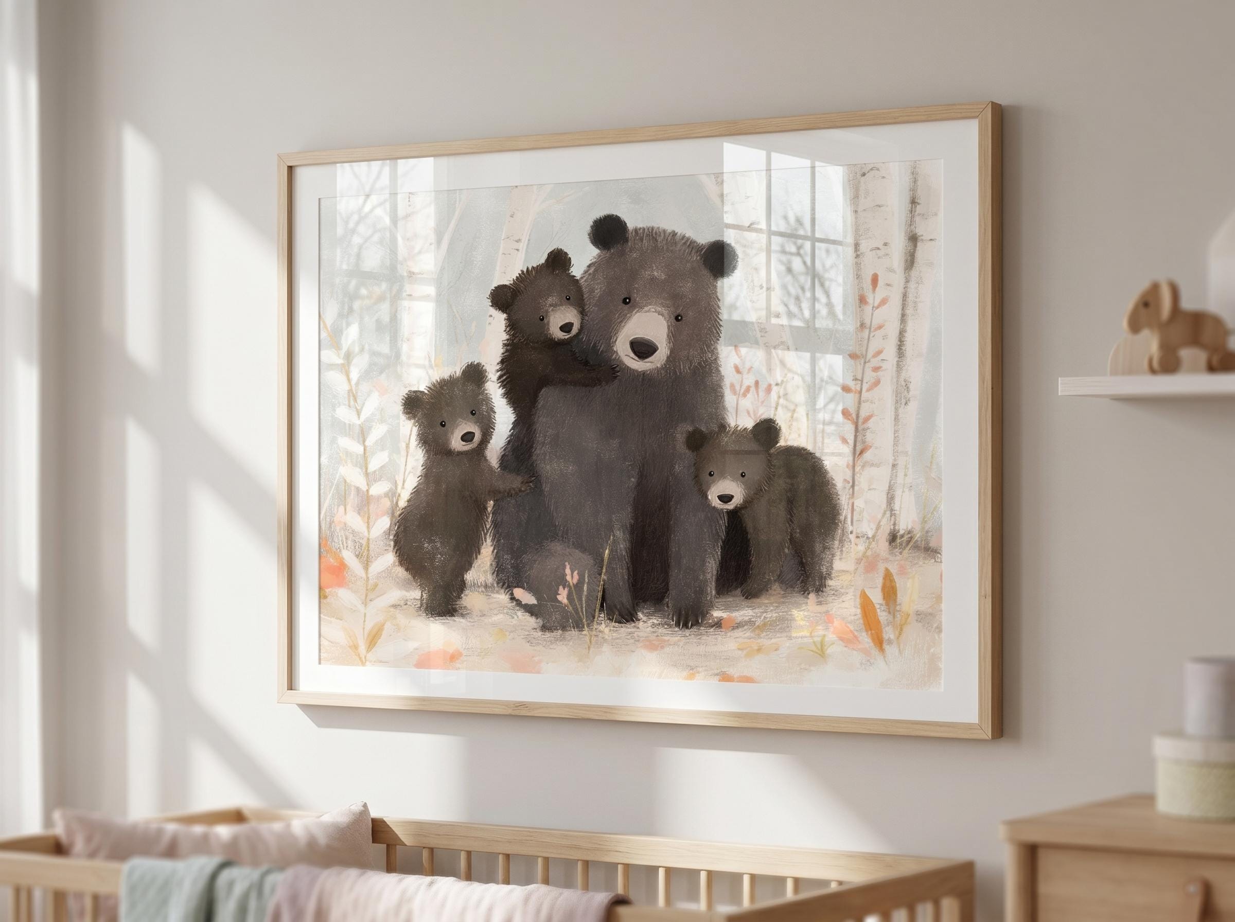 クマの家族のウォールアートプリント ～ ママグマと子グマのイラスト