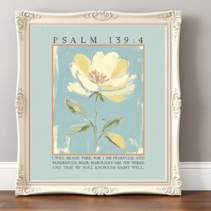 Psalm 139:14 Wall Art, Fearfully and Wonderfully Made Scripture Print, Christian Nursery Decor, Floral Bible Verse, Pastel Scripture Print