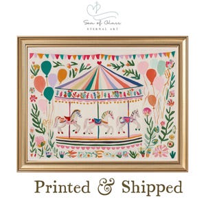 Carousel Nursery Art Print: Whimsical Carnival Print, Colorful Horse Art, Playroom Kids Room Decor, Printed on Museum Quality Paper