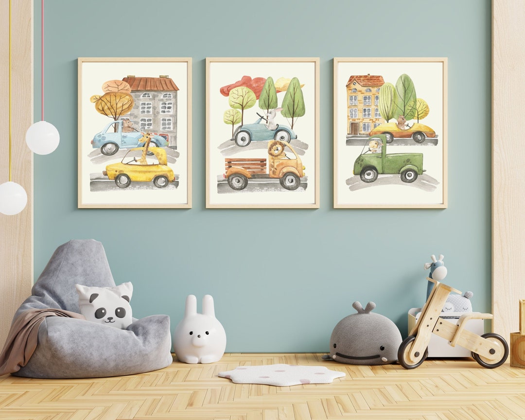 Car Nursery Decor Art Prints Animals Driving Trucks and Cars - Etsy