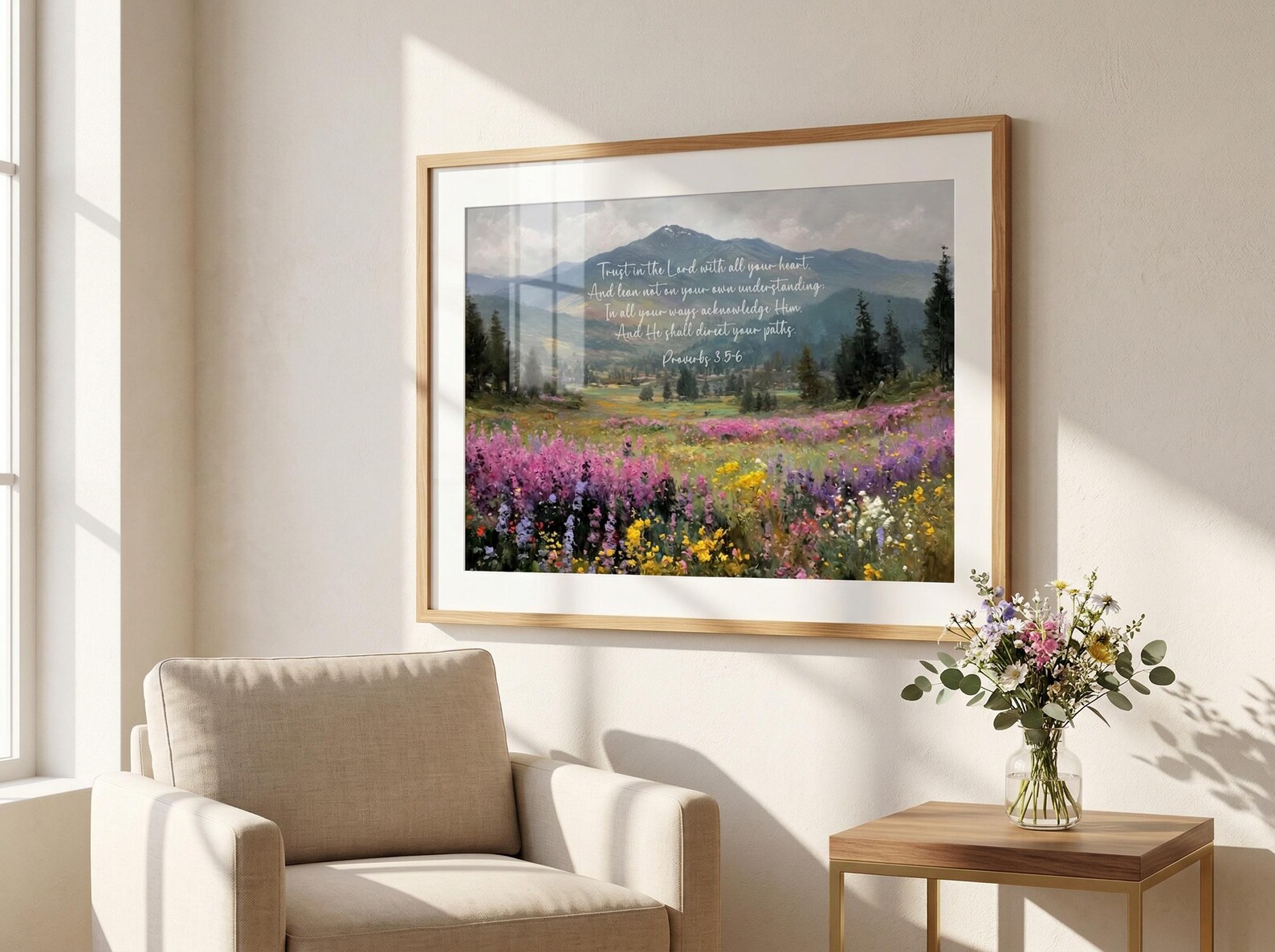Proverbs 3:5-6 Scripture Wall Art Print | Christian Mountain Landscape ...