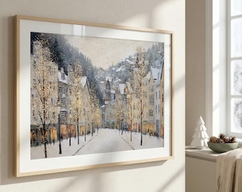 Christmas Village Wall Art Print, Romantic Winter Wall Print, Holiday Decor, Winter Home Decor, Christmas Gift, Housewarming Wall Art