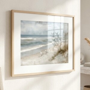 Serene Ocean Wall Art Print With Seagulls - Coastal Oil Painting Style ...