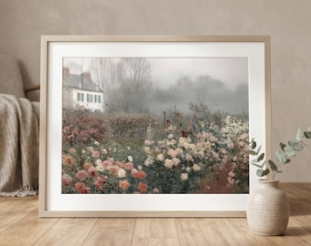 Rose Garden Wall Art, Cottagecore Floral Print, Shabby Home Decor, French Country Bedroom Art, Vintage Flower Artwork, Summer Style