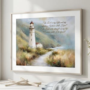 Psalm 27:1 Lighthouse Wall Art – Christian Scripture Print, Coastal Bible Verse Decor, Whom Shall I Fear (Mailed Print)