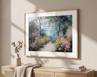 Psalm 16:11 – Chrześcijański werset biblijny z dzikimi kwiatami, styl malarstwa olejnego w stylu vintage, inspirująca ścieżka życia