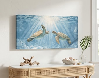 Sea Turtle Wall Art on Canvas Print, Large Underwater Art Print, Coastal Marine Life Decor, Beach House Artwork, Sea Turtle Lover Gift
