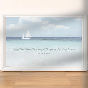 Psalm 93:4 Beach House Bible Verse Wall Art Decor | DIGITAL PRINT | Sailboat Art Prints | Watercolor Ocean Art | Christian Scripture Sign
