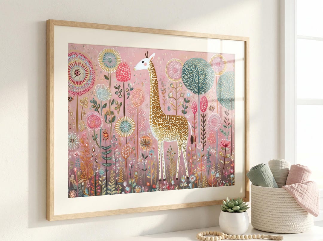 Whimsical Giraffe Wall Art – Floral Nursery Print, Boho Kids Room Decor ...