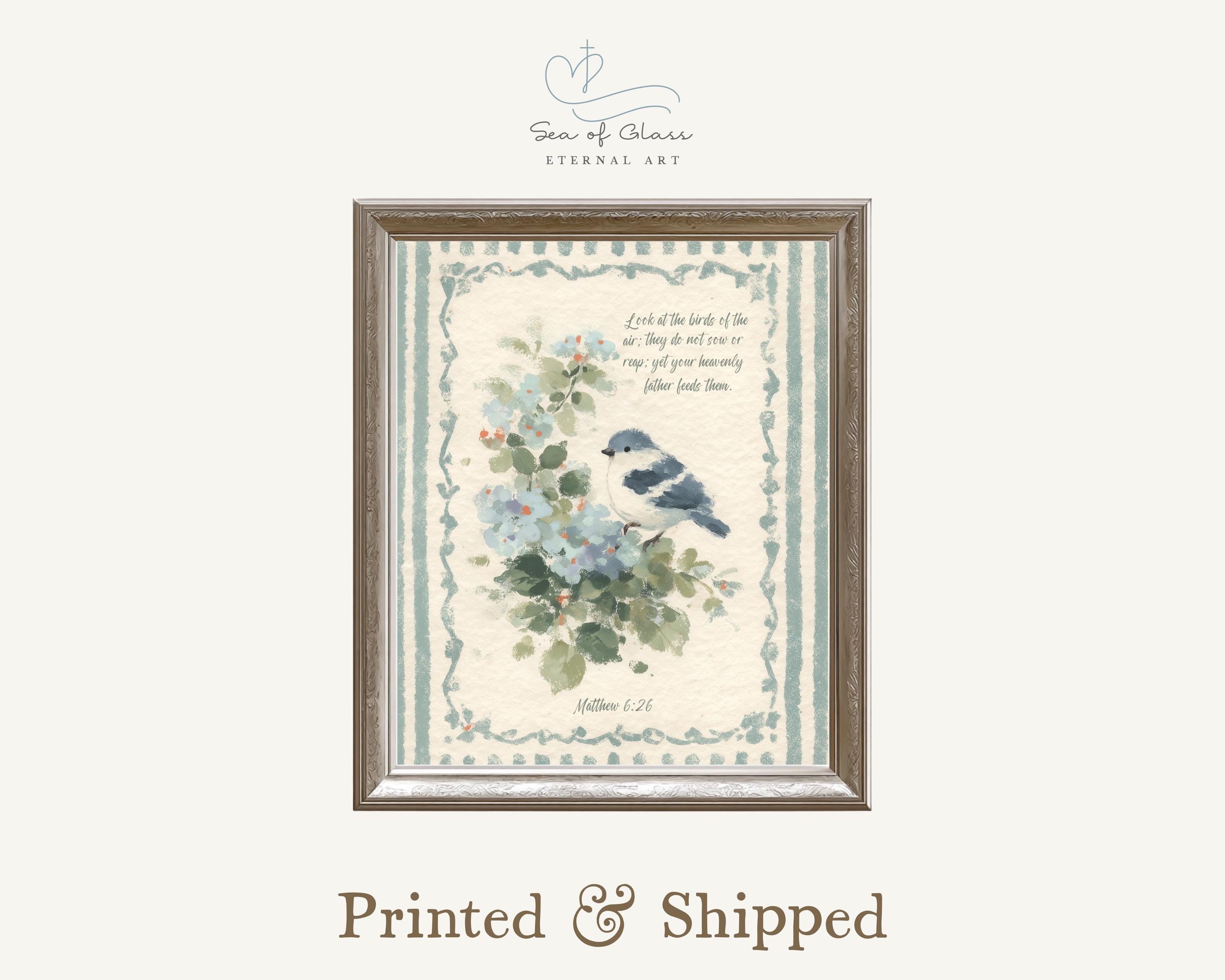 Bluebird With Scripture Bluebird Watercolor Scripture Print - Matthew 6:26 Nursery Decor ...
