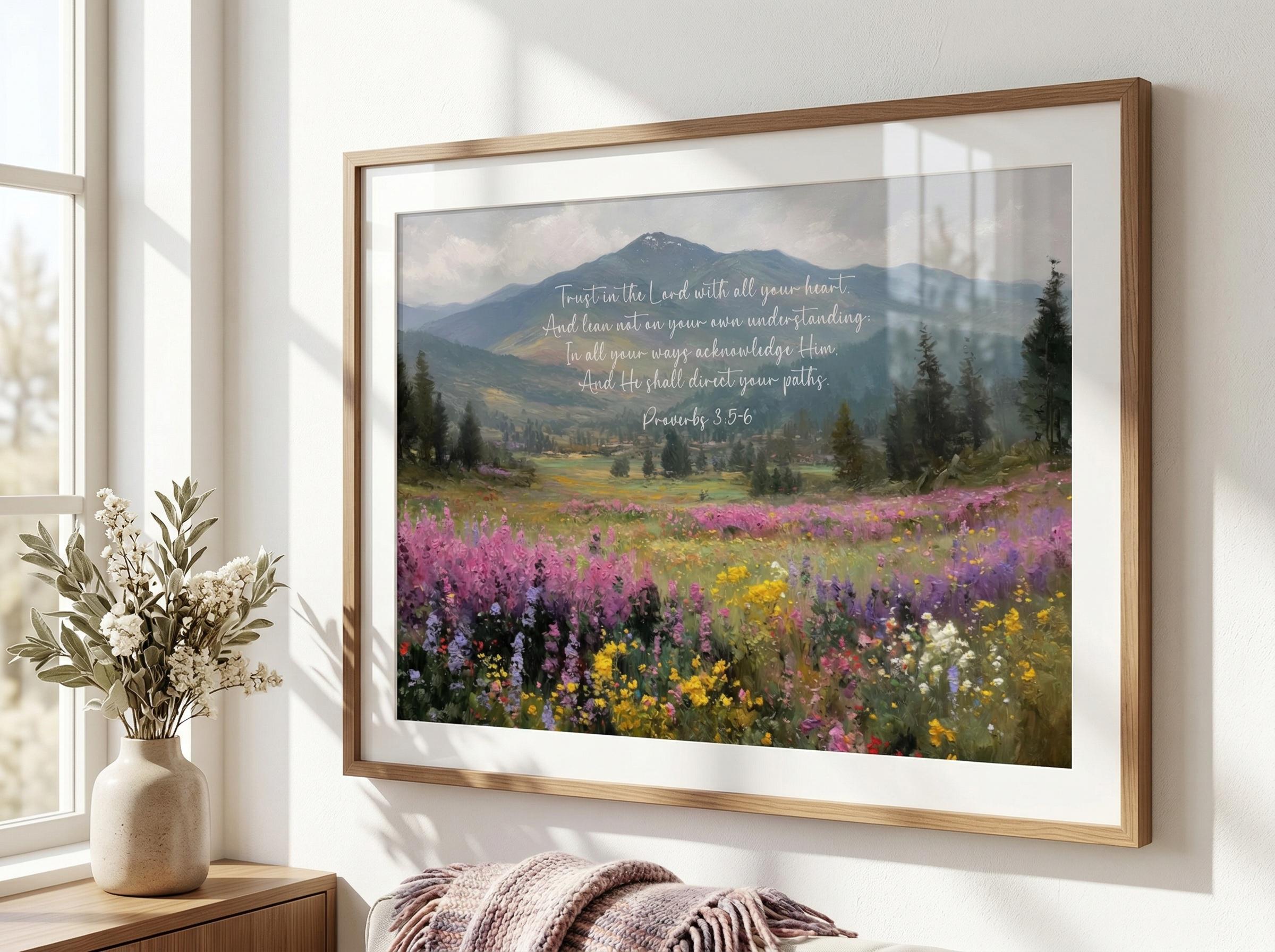 Proverbs 3:5-6 Scripture Wall Art Print | Christian Mountain Landscape ...