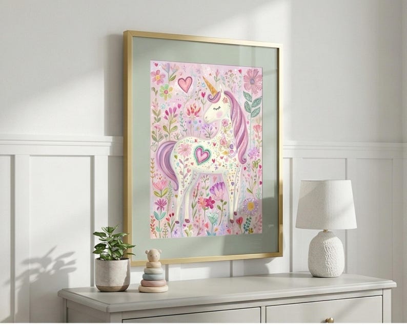 Pink Unicorn Art Print for Girls Nursery Room ~ Pastel Fantasy Decor ~ Magical Girls Bedroom Wall Art ~ Unicorn Illustration ~ Baby Shower image 3