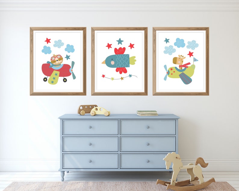 Airplane Nursery Wall Decor Set of 3 Printable Art Etsy