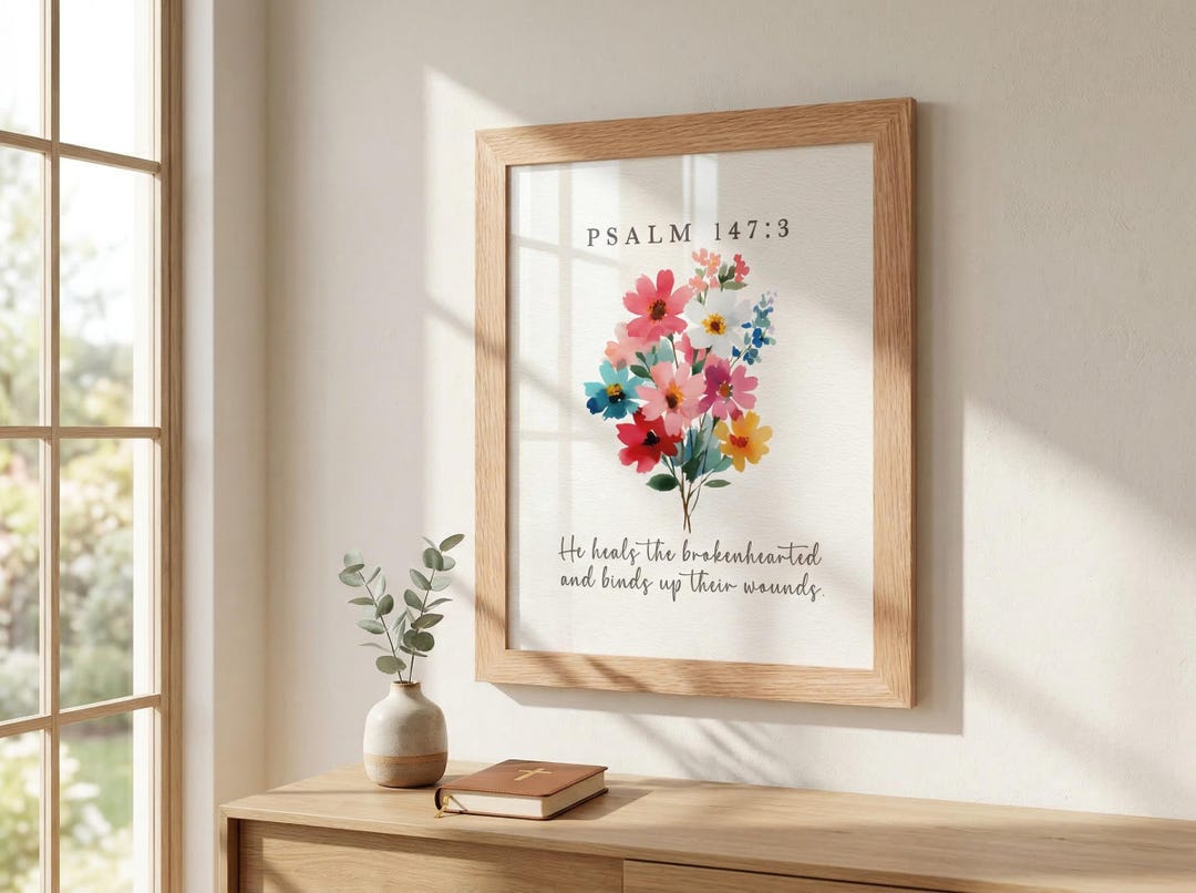 Psalm 147:3 Framed Print | He Heals the Brokenhearted | Christian Wall ...