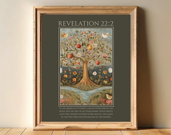 Tree of Life Bible Verse Art: Vintage Folk Art Print (Digital Download)
