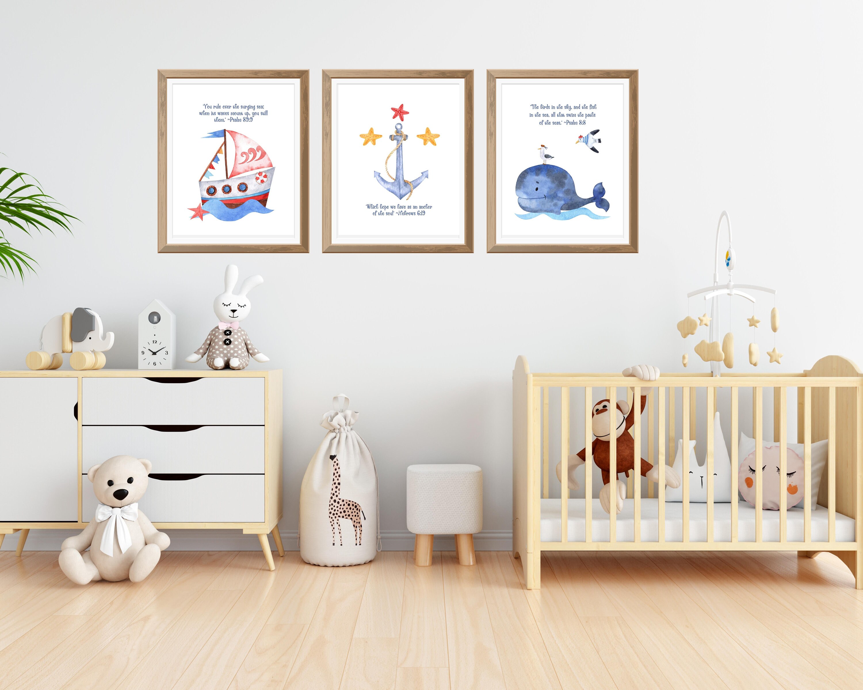 Nautical Nursery Wall Decor Prints Set of 3 Boys Christian Nursery ...