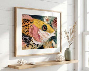 Abstract Fish Painting Print: Earth Tones Coastal Wall Art