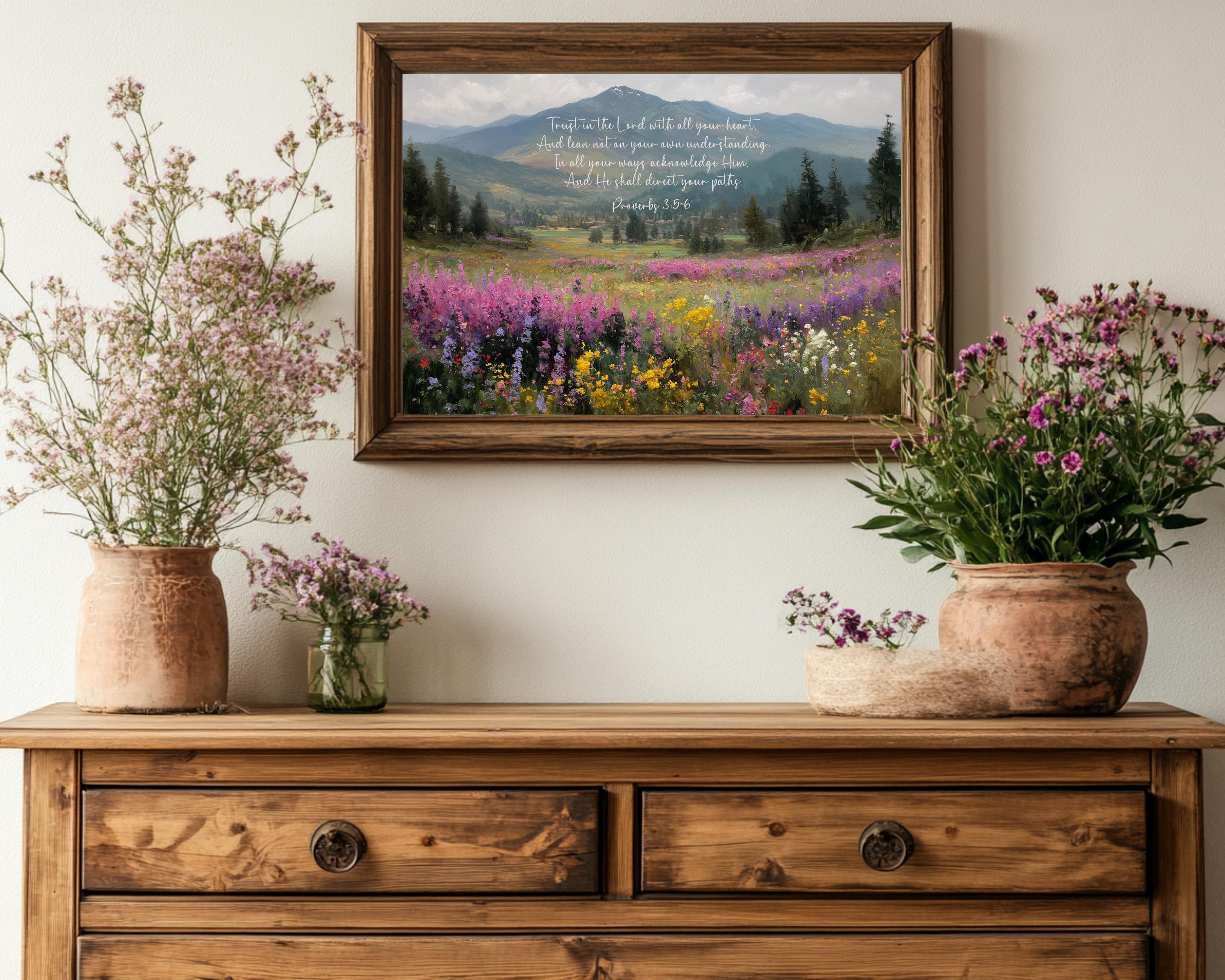 Proverbs 3:5-6 Scripture Wall Art Print | Christian Mountain Landscape ...