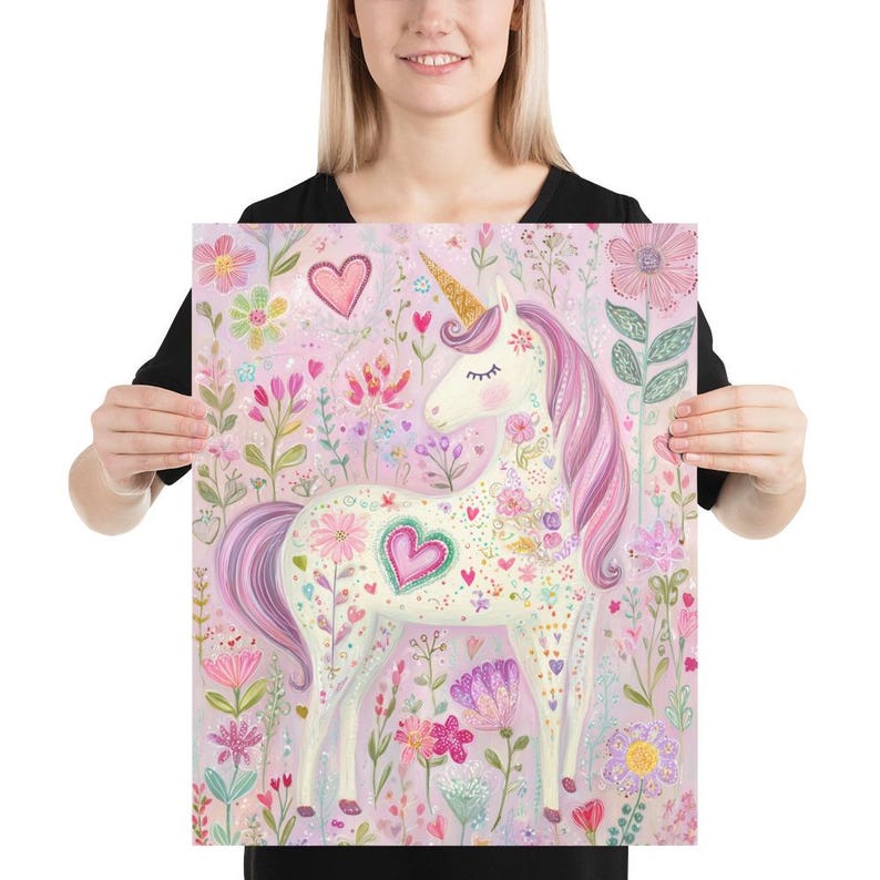 Pink Unicorn Art Print for Girls Nursery Room ~ Pastel Fantasy Decor ~ Magical Girls Bedroom Wall Art ~ Unicorn Illustration ~ Baby Shower 16″×20″