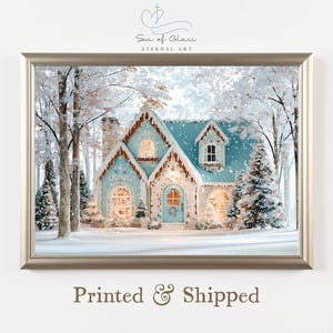 Gingerbread House Christmas Print: Whimsical Winter Cottage Wall Art, Festive Christmas Wall Art, Cottagecore Winter Decor, Mailed Print