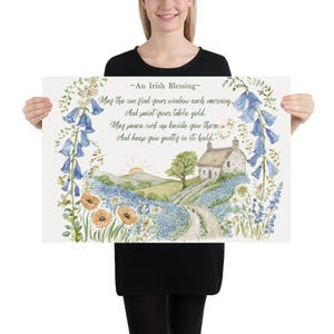 Konsttryck med irländskt husvälsignelse, irländsk stuga-väggkonst, keltisk heminredning, irländsk gåva, lantlig bondgårdslandskapskonst, sommarstil 20″×30″