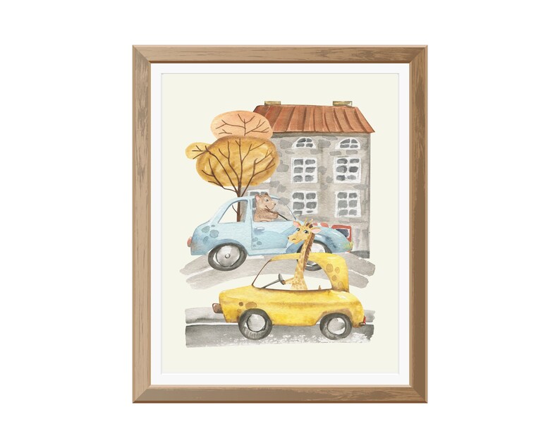 Car Nursery Decor Art Prints Animals Driving Trucks and Cars - Etsy