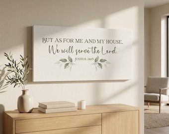 Cuadro decorativo de pared con la frase Josué 24:15 - En cuanto a mí y a mi casa, serviremos al Señor - Decoración cristiana para el hogar, ideal para la sala de estar o el dormitorio.