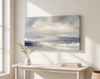 Coastal abstract seascape canvas wall art, serene ocean painting print, modern beach decor, neutral coastal artwork, large canvas Ocean Art