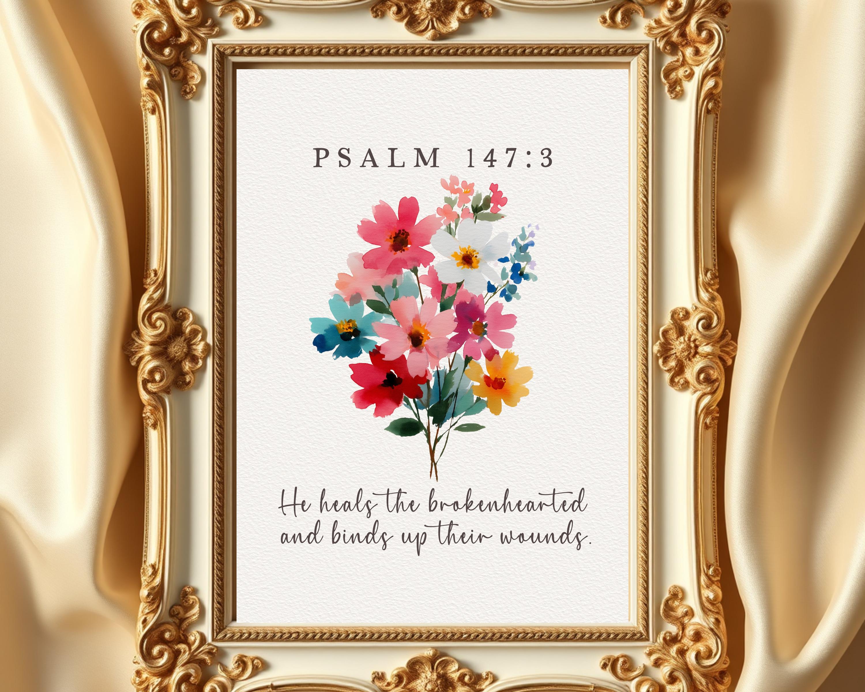 Psalm 147:3 Wall – Art He Heals the Brokenhearted Scripture Print ...