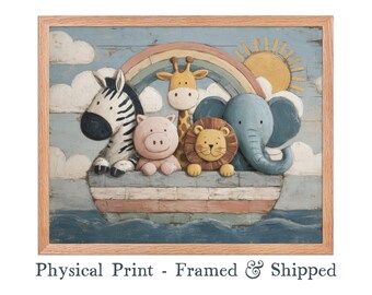 Framed Noah's Ark Nursery Print: Christian Baby Room Decor