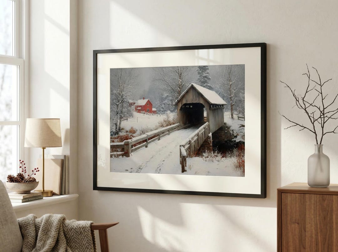 Red Barn in Snow Print, Winter Barn Scene Art, Snowy Christmas Wall Art ...