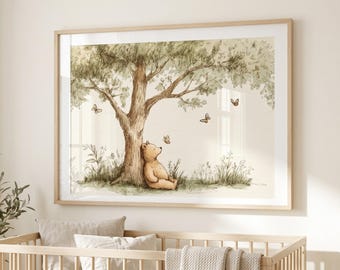 Woodland Bear Nursery Art Print ~ Watercolor Forest Animal Wall Decor ~ Woodland Bear Wall Art for Baby Room or Playroom ~ Cottagecore Art