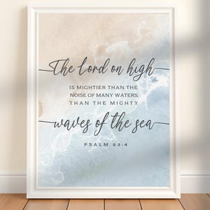 Psalm 93:4 Beach House Bible Verse Wall Art Decor | DIGITAL PRINT | Coastal Sea Art Prints | Watercolor Ocean Art | Christian Scripture Sign