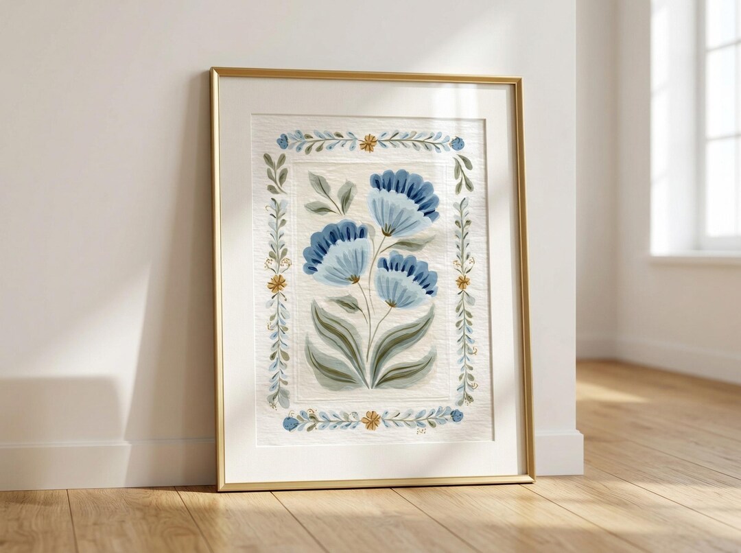 Blue Floral Chinoiserie Art Print: Grandmillennial Home Decor - Etsy