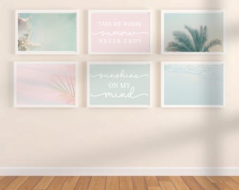 Teen Girl Bedroom Pastel Beach Summer Vibes Quotes Wall Art | DIGITAL PRINTS | Teen Room Printable Art | Palm Tree Seashell Tropical Sea
