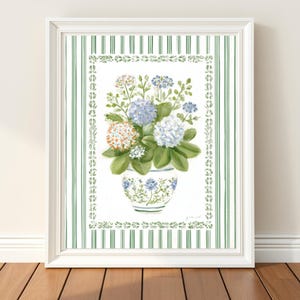 Blue Hydrangea Floral Art Print: Vintage Botanical Preppy Decor (Digital Download)