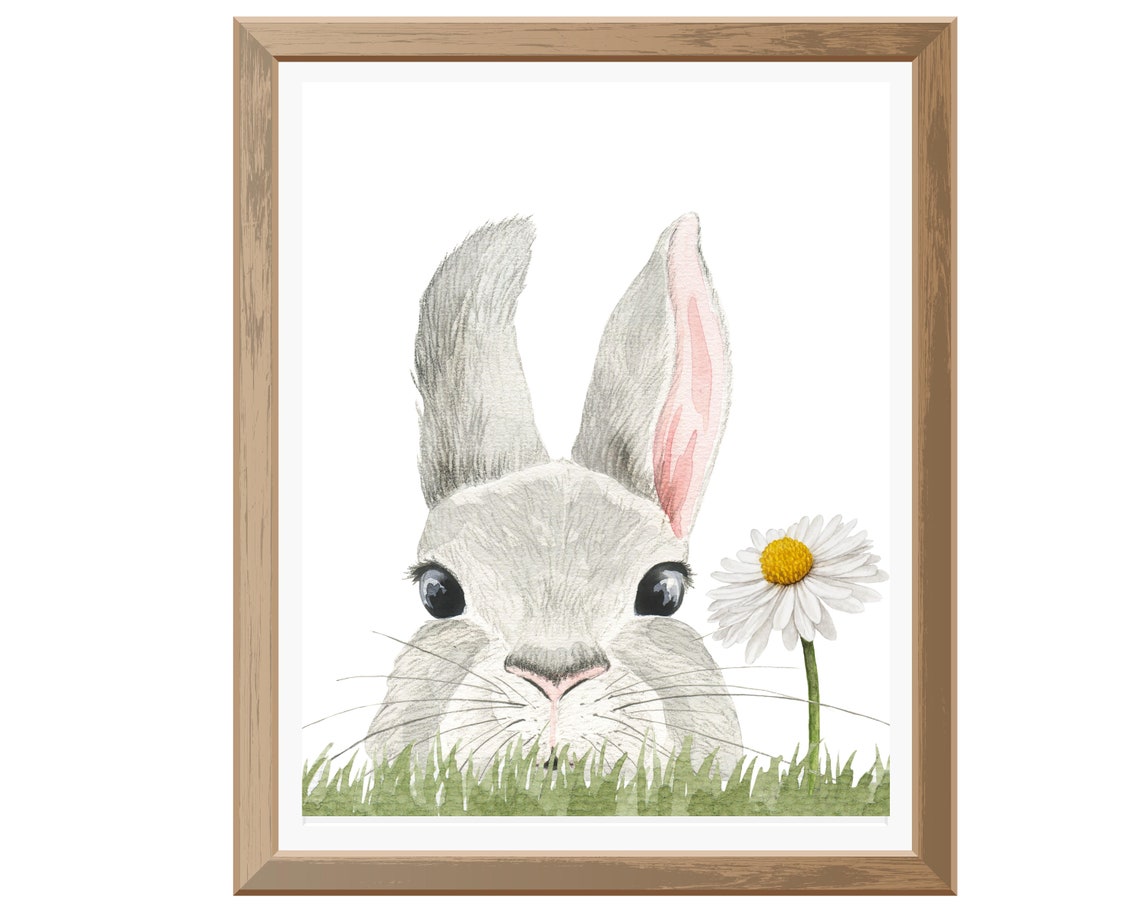 Bunny Rabbit Nursery Wall Decor Printable Art Set of 2 Bunny Prints