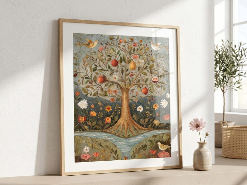Vintage Tree of Life Art Print: Whimsical Folk Art Style (Digital Download) image 4