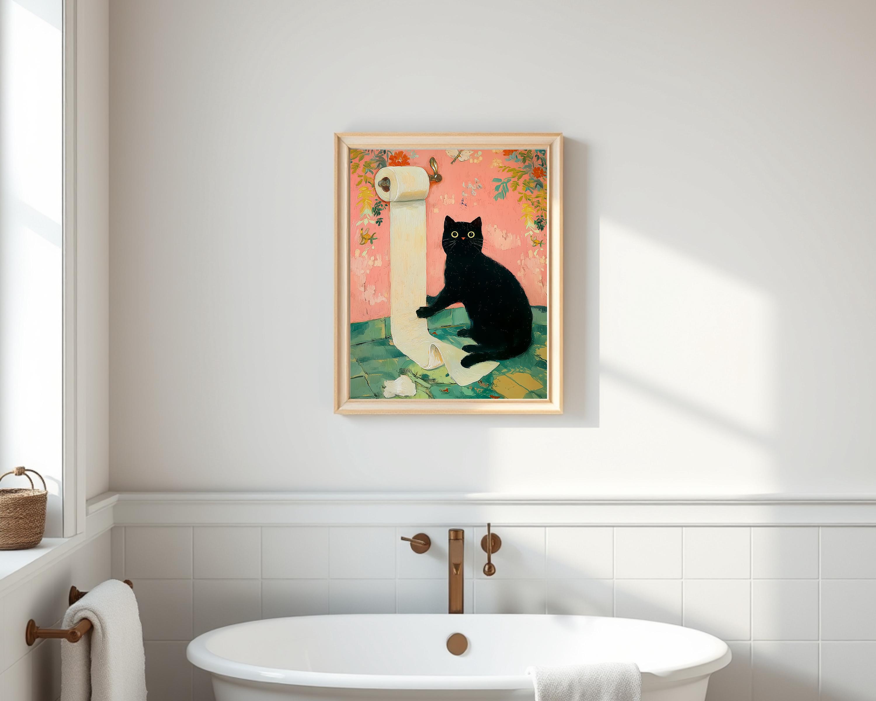 Bathroom Wall Art - Funny Black Cat Toilet Paper Print, Silly Cat Print ...
