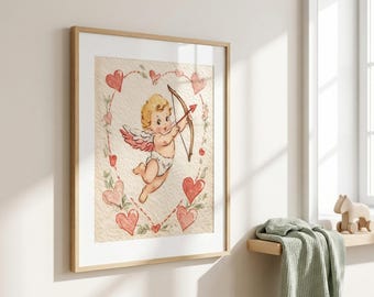 Vintage Cupid Art Print, Cupid Angel Wall Art, Romantic Nursery Decor, Cottagecore Angel Poster, Nursery Bedroom Wall Print, Romantic Art