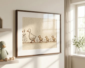 Duckling Nursery Wall Art - Mother Duck Print, Duckling Nursery Art, Gender Neutral Nursery Wall Decor, Mother Goose and Baby Ducks Art