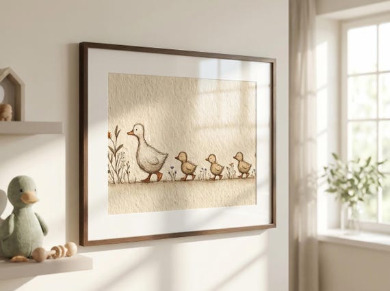 Duckling Nursery Wall Art - Mother Duck Print, Duckling Nursery Art, Gender Neutral Nursery Wall Decor, Mother Goose and Baby Ducks Art
