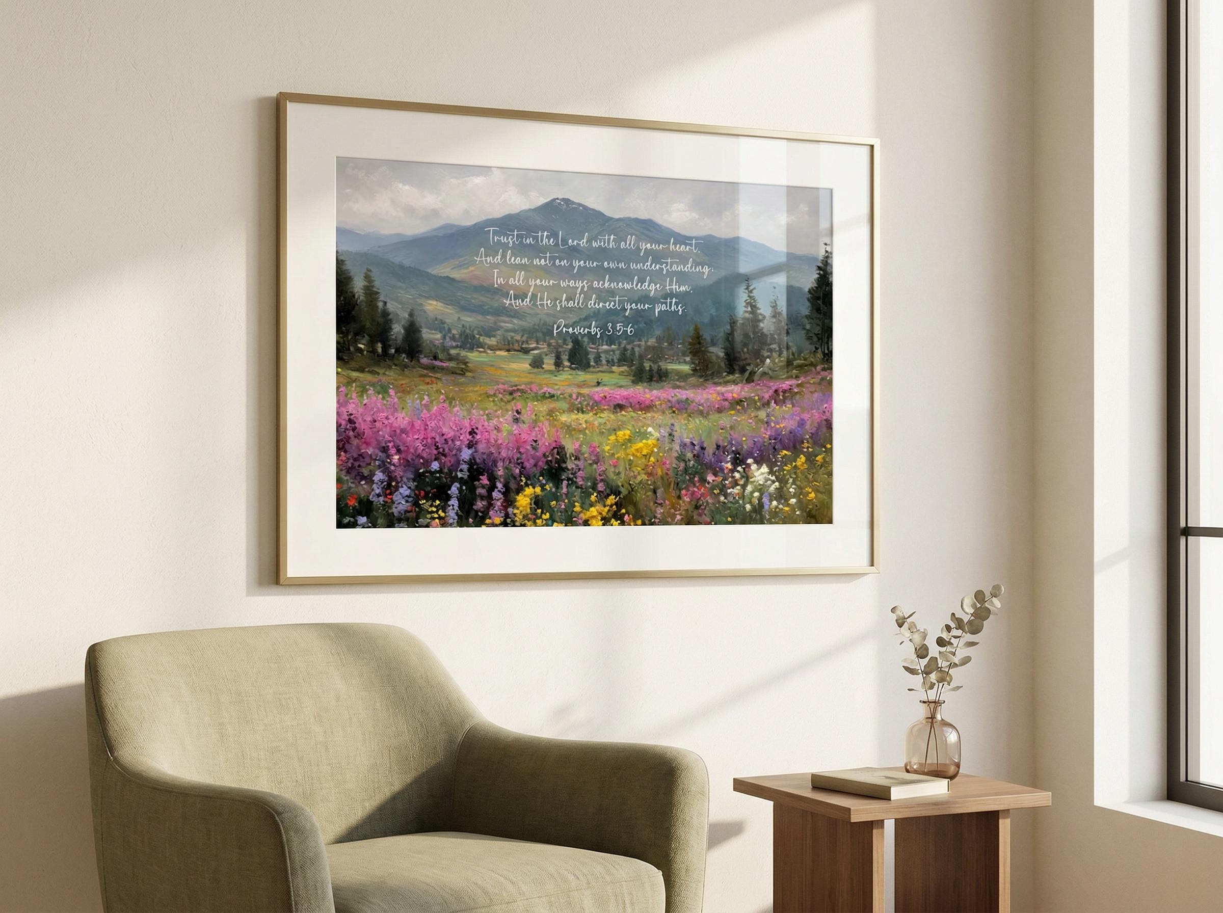 Proverbs 3:5-6 Scripture Wall Art Print | Christian Mountain Landscape ...