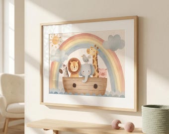Noah's Ark Watercolor Print: Christian Nursery Wall Art