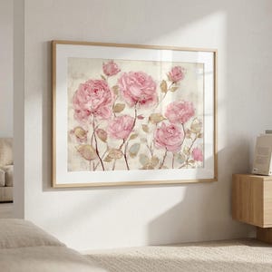 Cottagecore Rose Art Print, Blush Pink Floral Rose Print, Vintage Botanical Wall Art, Pink Rose Art, Wedding Gift, Romantic Wall Art image 4