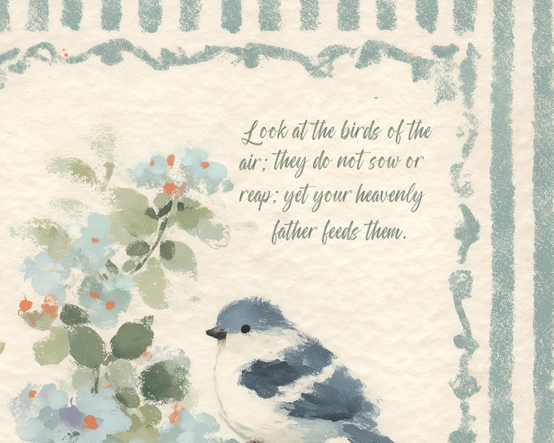 Bluebird With Scripture Bluebird Watercolor Scripture Print - Matthew 6:26 Nursery Decor ...