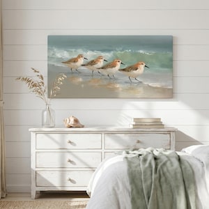 Sandpiper Beach Canvas Wall Art ~ Vintage Coastal Bird Print ~ Coastal Beach House Decor for Living Room ~ Nursery Bird Artwork Gift image 2