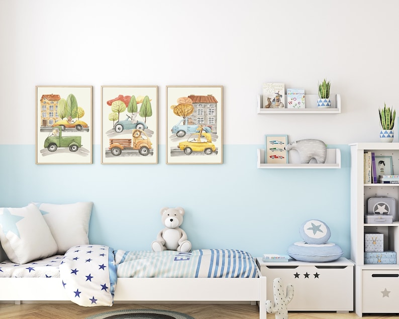 Car Nursery Decor Art Prints Animals Driving Trucks and Cars - Etsy