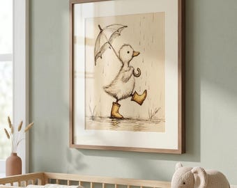 Lámina decorativa infantil con diseño de patito: Ilustración caprichosa de un animalito bebé.